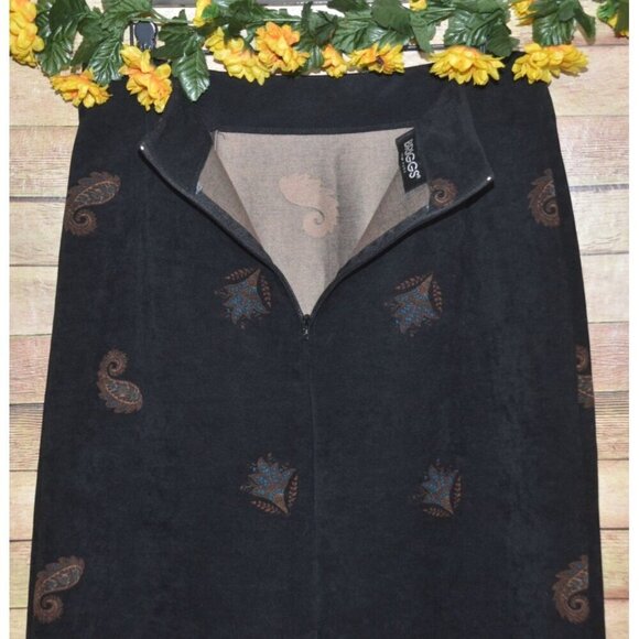 Pretty Briggs New York Vintage Paisley Print Midi Skirt 14 Black Pencil Style - Picture 7 of 10